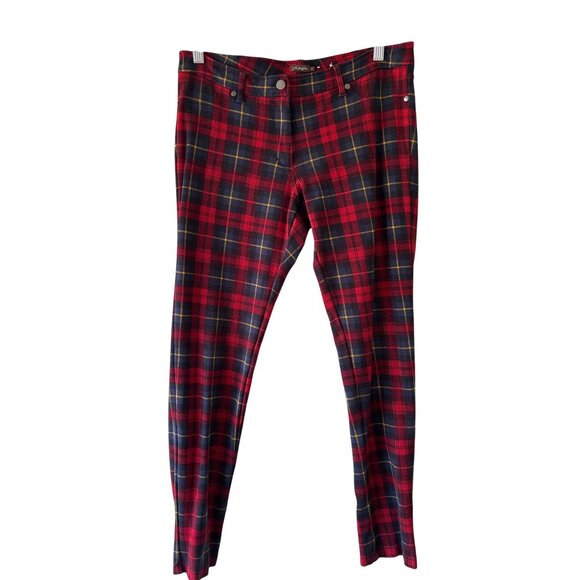 J. McLaughlin Becca Leggings Regiment Plaid Size 8 Red & Black Stretch Womens - Picture 5 of 13